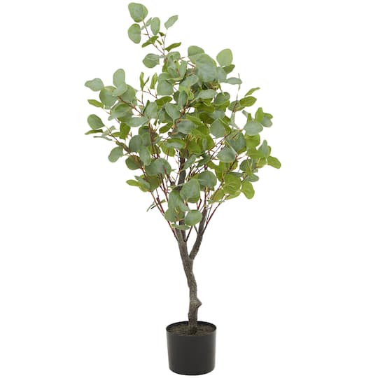 41&#x22; Green Faux Foliage Eucalyptus Artificial Tree With Black Plastic Pot